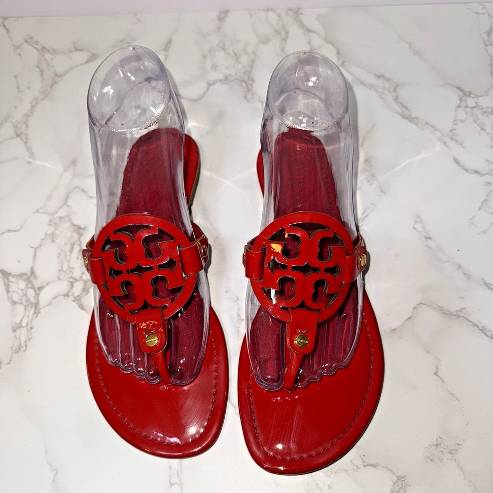 Authentic Tory Burch Cherry Red Patent Miller Leather Sandals 8.5 M